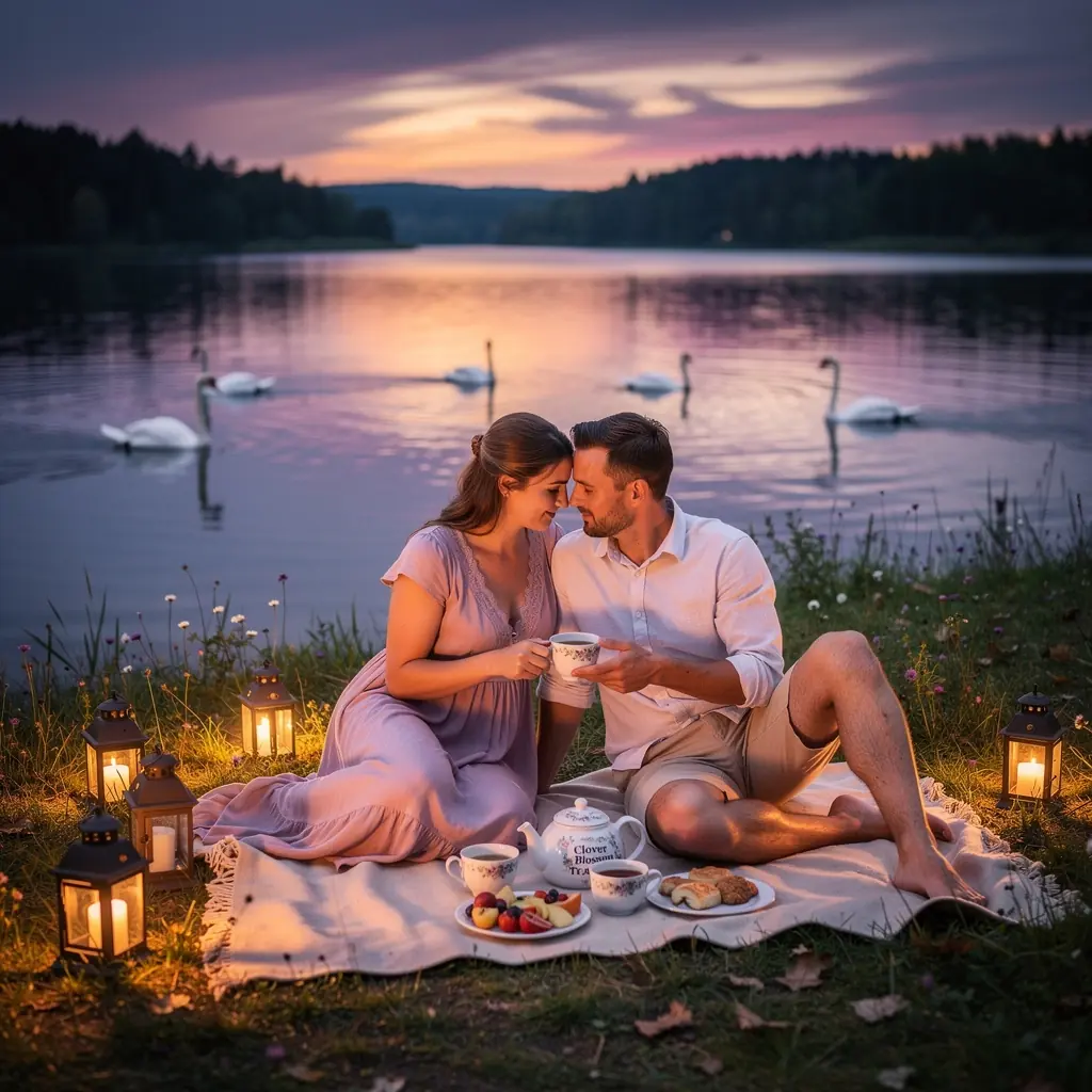 Detailný záber na lístky čaju obklopené kvetmi.